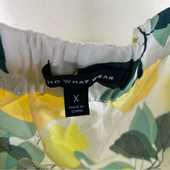Who What Wear Top Women’s Yellow White Lemon Print Tie Front Off The Shoulder 0X - Picture 9 of 9